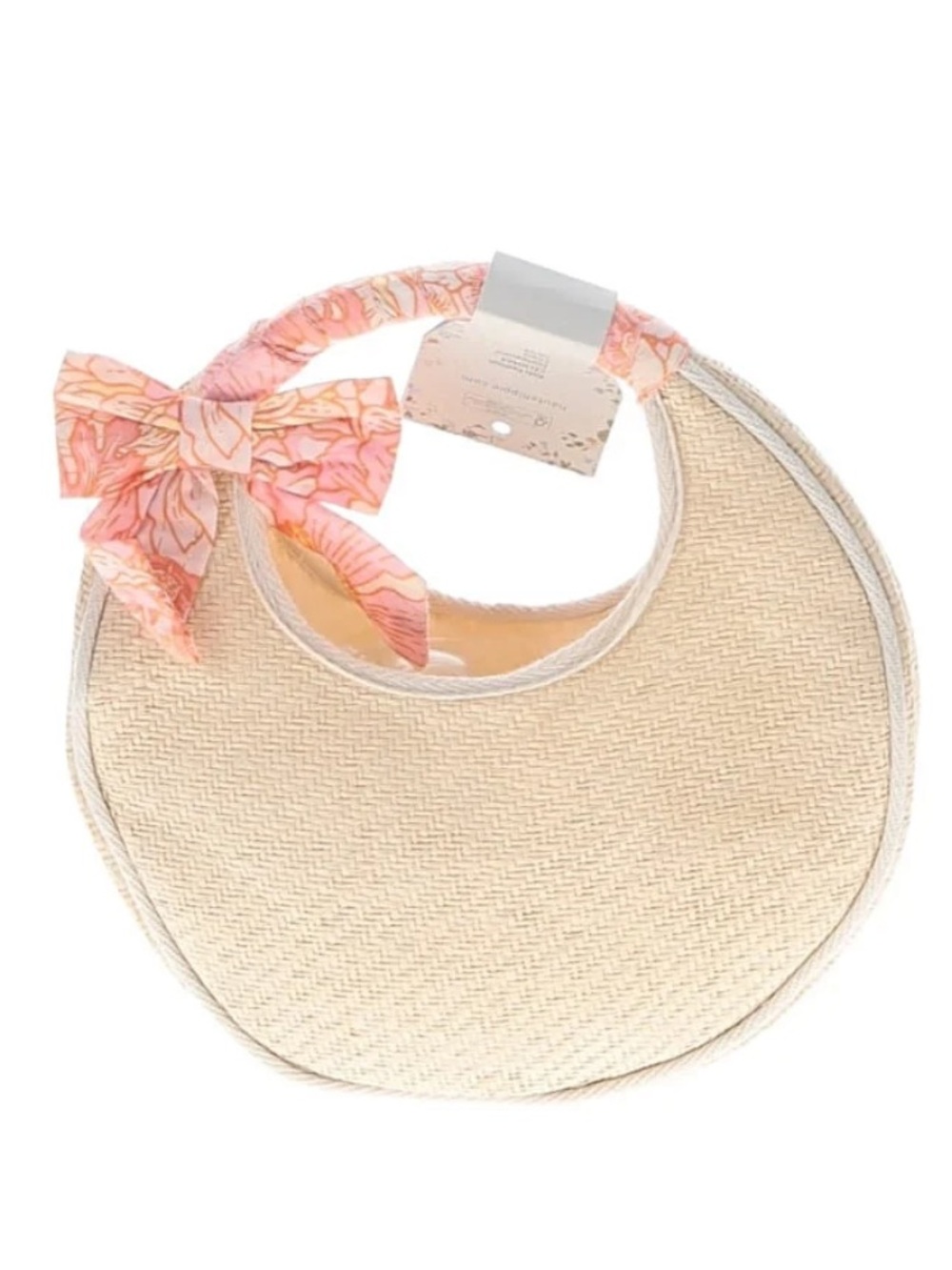 NWT Kids Haute Hippie Pale Yellow Crescent Straw Bag with Peach Floral Bow